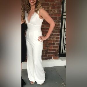 White V Neck with Lace Trim Jumpsuit size Medium